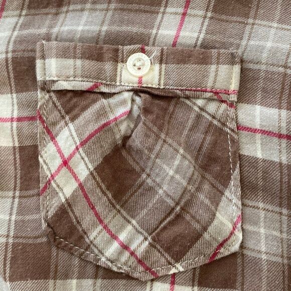 Aéropostale Plaid Button Down Shirt Brown Pink Flannel Top Women’s XL 100% Cotto - Picture 13 of 13